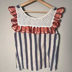Women's THML Blue and White Striped Tank Top‎ with Red Accents Size L
